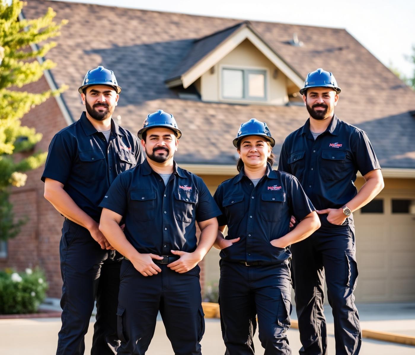 Summit Roofing Solutions crew standing in front of a completed project